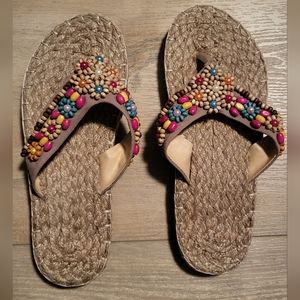 Beaded Raffia Sandals - 5